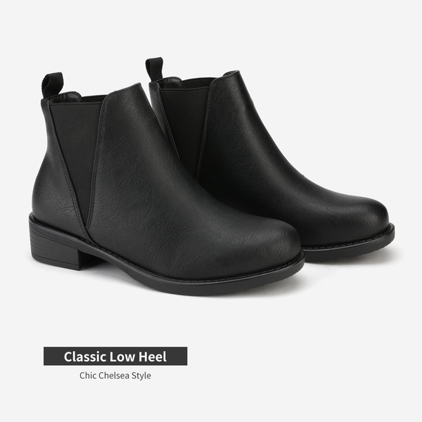 Chunky Low Heel Ankle Booties - BLACK PU - 4